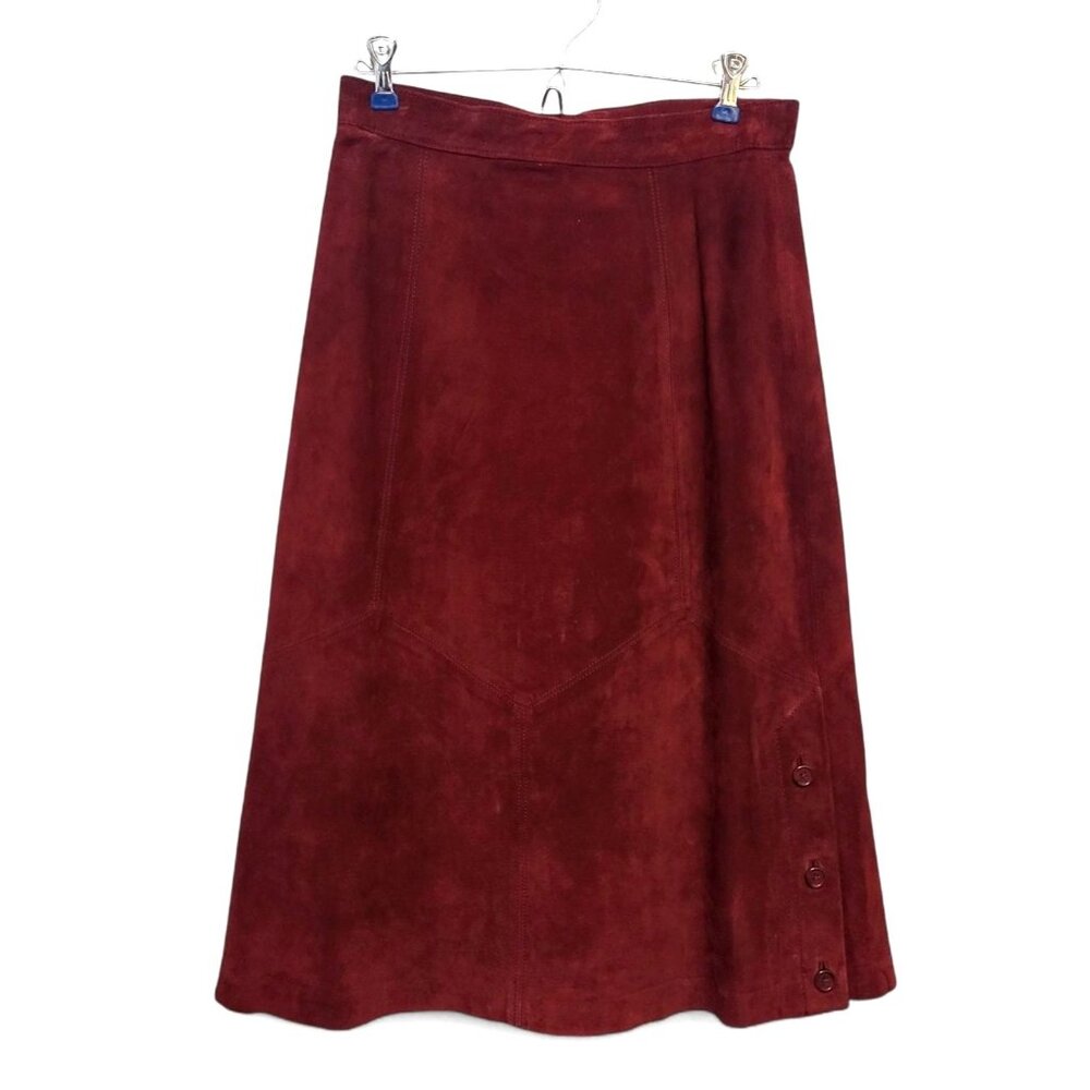 Vintage DEERSKIN TRADING POST Suede Skirt Burgundy Leather Western A-Line Midi